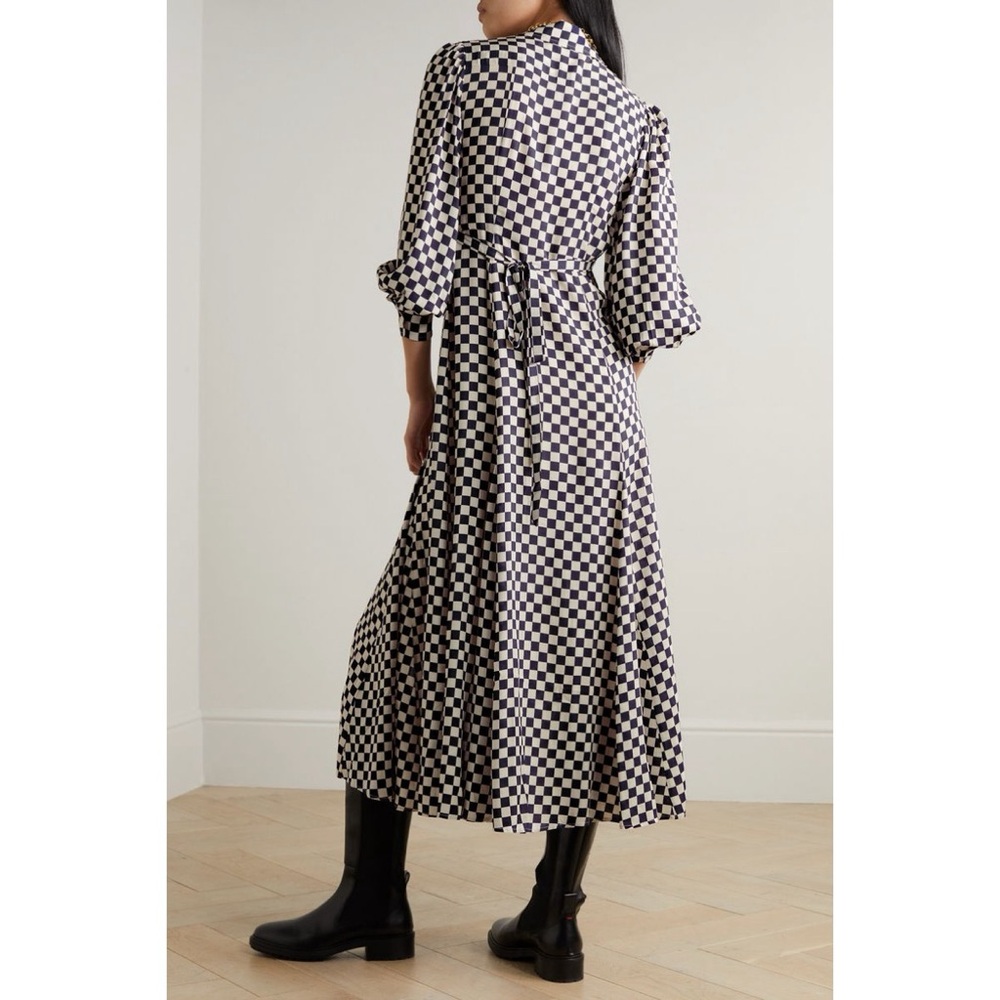 NEW RIXO Maddison Shirtdress (Sz XS) Long Sleeve Midi Navy Cream Checkerboard - Picture 2 of 16
